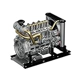 KKXX TECHING 1/10 Metal OHV L4 Diesel Engine Model Building Kits That Works, DIY Educational Science Mini Engine Generator Toy Gift Set for Kids and Adults (Upgraded Version/300 Pieces)