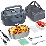 Akhia Electric Lunch Box Food Heater, 60-80W Heated Lunch Boxes for Adults Man Work Car Truck, Portable Food Warmer Heating Lunch Box with 1.5L 304 Stainless Steel Container, 12V/24V/110V