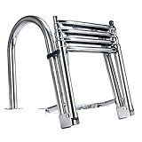 Amarine Made Boat Ladder 4 Step Pontoon Boat Ladder Foldable Stainless Steel Marine Rear Entry Telescoping Ladder with Wide Steps Swim Deck Ladder with Pedal Hand Railing,Retaining Strap-400lb
