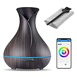 OliveTech Smart WiFi Essential Oil Diffuser,Compatible with Alexa & Google Home,App Control,400ml Dark Wood Grain,Free Cleaning Kit,Color LED Light,Set Schedule/Timer,Auto Shut Off