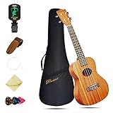 Ukulele Tenor 26 Inch Professional Mahogany Solid Top Ukelale for Beginners, Kids & Adults, All in One Bundle with Gig Bag, Digital Tuner, Replacing Strings, Picks, Yukelele Strap, Cloth
