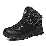 PURCHAWEE Men's Winter Warm Leather Snow Boots Cotton Shoes,Good Arch Non-slip Hiking Outdoor Camping Trekking Backpacking Shoes (8,Black,8)