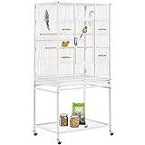 Yaheetech 54' Large Flight Bird Cage for Parrots Macaw Cockatiels Sun Parakeets Lovebird Green Cheek Conures African Grey Small Quaker Amazon Parrots with Rolling Stand, White