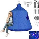 AthLike Hanging Tree Tent for Kid, Indoor Outdoor Hanging Tent, Waterproof Tree Ceiling Pod, Portable Hang Out Huggle Pod Play Tent w/Rainbow Lights String, Inflatable Base, 45' H x 44' W 330lbs