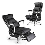 LEAGOO Automatic Executive Office Chair High-Back Electric Reclining Office Chair with Footrest, Ergonomic Computer Desk Chairs with Wheels and Linkage Arms Swivel Rolling Chair with Genuine Leather