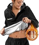 Junlan Sauna Suit for Women Sweat Sauna Pants Sweat Jacket Gym Workout Vest Sweat Suits for Women (A.Black Tops Only,X-Large)