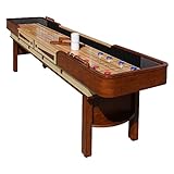 Hathaway Merlot 12-ft Shuffleboard Table for Family Game Rooms with Butcher Block Playing Surface, Reinforced Legs with Levelers, 8 Pucks, Table Brush and Wax, Walnut