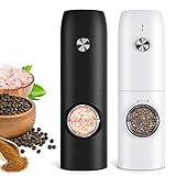 Electric Salt and Pepper Grinder Set (2 Pack), Rechargeable - No Battery Needed - Automatic Salt Pepper Mill Grinder, Adjustable Coarseness, LED Light, One-Hand Operation for Kitchen BBQ