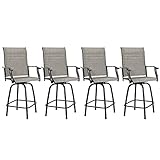 Swivel Outdoor Bar Stools Set of 4 Clearance, High Top Patio Chairs Patio Bar Stools Textilene for Bistro Lawn, Garden, Backyard All Weather Furniture Set, Gray (4)