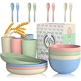 Wheat Straw Dinnerware Sets, 20pcs Dishes Dinnerware Sets Microwave and Dishwasher Safe, Lightweight Unbreakable Dish Set, Reusable Dinner Plates Kids Plates and Bowls Sets