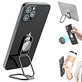 Phone Ring Holder Finger Kickstand, Upgraded 360° Rotation Metal Phone Grip for Magnetic Car Mount Foldable Cell Phone Stand Compatible with Most Smartphones