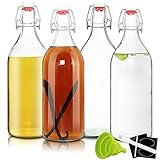 YEBODA 32oz Swing Top Bottles -Glass Beer Bottle with Airtight Rubber Seal Flip Caps for Home Brewing Kombucha,Beverages,Oil,Vinegar,Water,Soda,Kefir (4 Pack)