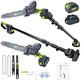 V-MODEST 2-IN-1 Cordless Pole Saw, 8' & 10' Brushless Electric Pole Chainsaw Powered by 21V 4.0Ah battery, Automatic Oiler, 4LB, 15FT Max Extension Pole Saws for Tree Trimming (Fast Charger)