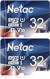 Netac 32GB 2 Pack Micro SD Card High Speed TF Card up to 90MB/s SDHC UHS-I Memory Card, Full HD Video Recording U1, Class10, V10, A1 Expanded Storage Card for Smartphone/Camera/Bluetooth Speaker