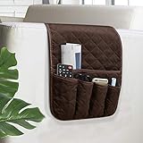 Sofa Armrest Organizer Non-Slip Arm Chair Bedside Caddy Storage Organizer for Recliner Couch with 5 Pockets for Cell Phone TV Remote Control Magazines(Coffee)