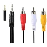 Peidesi 3.5 mm to RCA AV Camcorder Video Cable,3.5mm Male to 3RCA Male Plug Stereo Audio Video AUX Cable for Smartphones,MP3, Tablets,Speakers,Home Theater (3.5 Straight to 3 RCA 1.5m)