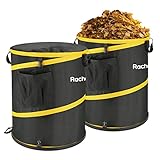 Rachmi Collapsible Pop-Up Trash Can with Lid & Hard Bottom 40 Gallon 2-Pack | Reusable Outdoor Garden Leaf Basket Yard Waste Bag Recycle Bin for Camping | Large Toys Balls Storage Container, Black