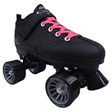 Pacer Mach-5 Black Pink Speed Skates - Mach5 GTX500 Quad Roller Skates,,Mens 9 / Ladies 10