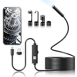 Endoscope Camera with Light, Borescope with 8 Adjustable LED, 1920P HD Inspection Camera for iOS, IP67 Waterproof Snake Camera with Light and 16.4 ft Semi-Rigid Snake Cable