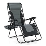 MFSTUDIO Padded Zero Gravity Recliner Chair, Folding Patio Lounge Chair w/Adjustable Pillows & Cup Holder for Poolside Backyard, Support 350lbs(Grey)
