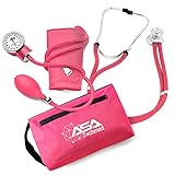 ASA TECHMED Dual Head Sprague Stethoscope and Sphygmomanometer Manual Blood Pressure Cuff Set with Case, Gift for Medical Students, Doctors, Nurses, EMT and Paramedics, Pink
