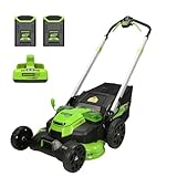 Greenworks 60V 25” Cordless (Self-Propelled) Lawn Mower (LED Lights + Aluminum Handles), 2 x 4.0Ah Batteries and Dual Port Rapid Charger