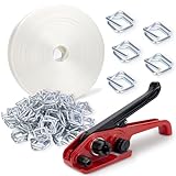 Heavy Duty Packaging Banding Strapping Kit - Upgraded Strapping Tensioner Tool Set with 3/4' x 330' Polypropylene Composite Banding Coil,100 Metal Buckles，2500 lbs Break Strength