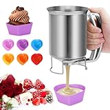 Houzemann 2 in 1 Stainless Steel 800ml Batter Dispenser with Squeeze Handle,Unbreakable Pancake Pourer Batter Pitcher Mixing Baking Tool for Cupcakes,Muffins,Crepes,Cakes,Waffles(Silver)
