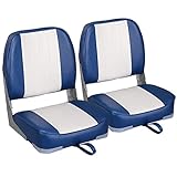 Leader Accessories A Pair of New Low Back Folding Boat Seat(2 seats) (B-White/Blue)
