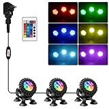 T-SUN LED Pond Light, Submersible LED Lights RGB Underwater Lights Color Changing Spotlight Outdoor Remote Control IP68 Waterproof Fish Tank Lights Fountain Lights for Aquarium Tank Pool(3 Heads/RGB)