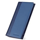VISOUL Leather Long Checkbook Bi-fold Wallets with Zipper Pocket for Men and Women, RFID Blocking Tall Billfold Secretary Cash Wallet (Blue and Navy Blue)