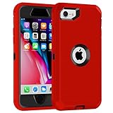 iPhone SE 2020/2022 3-in-1 Full Body Case, Built-in Screen Protector, Shockproof TPU & Hard PC Bumper, Drop-Proof Shell - Red/Black