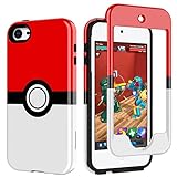 SupBox Case for Apple iPod Touch 6/7Generation - Anime Cartoon Kawaii Red&White Ball Pattern Hard PC and Inner Silicone Hybrid Armor Defender Case for iPod Touch 5, iPod Touch 6, iPod Touch 7