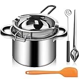 Artcome 5pcs Double Boiler Melting Pot Set - 600ML/0.6QT Chocolate Melting Pot, 1600ML/1.7QT Stainless Steel Pot, Decorating Spoons, Silicone Spatula and Dipping Tool for Melting Chocolate, Candy, Wax