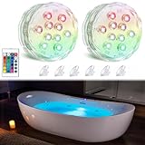 Seagenck Bath Tub Lights Wireless, Battery Operated Waterproof Glow Light for Bathroom Bathtub Light Shower Spa Light, Bath Essentials for Women Relaxing, RGB Multi Color Remote Controlled, 2pcs