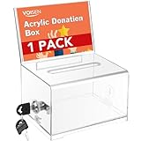 VOISEN 1 Pack Acrylic Donation Box with Lock, Clear Ballot Box with Sign Holder, Suggestion Box for Fundraising, Donation, Bar, School Voting, 6.2x4.6x3.9 Inch