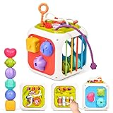 JoyCat 7 in 1 Activity Cube| Montessori Toys for 1 Year Old| Baby Developmental Learning Toy| Toddler Shape Sorter Toys Age 1-2|1 2 Year Old Girl Boy Birthday Gifts| Sensory Toys for 6-12 12-18 Months