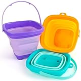 Shindel 3PCS Foldable Buckets, Colorful Foldable Beach Bucket Collapsible Sand Bucket Water Bucket for Beach Fun Summer Vacation, Sand Toys for Toddlers, Travel Beach Toys