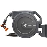 Giraffe Tools Garden Hose Reel Retractable 100ft x 1/2' with 9 Pattern Hose Nozzle, Wall Mounted Water Hose Reel Automatic Rewind with Any Length Lock and 180° Swivel Bracket
