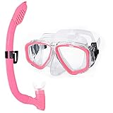 Kids Snorkel Set Snorkeling Gear for Kids Swim Goggles with Nose Cover Dive Mask Snorkel Gear for Boys Girls Junior 6-16,Silicone Diving Goggles and Snorkel Swimming Pool Equipment(Rosy)