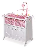 Badger Basket Toy Doll Bed with Storage Cabinet, Chevron Bedding, and Personalization Kit for 22 inch Dolls - White/Pink