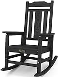 SERWALL Outdoor Rocking Chair, All Weather Resistant Patio Rocking Chair, HDPE Poly Rocking Chair for Adults, Heavy Duty Front Porch Rocker, Black