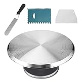 Cake Stand Revolving Cake Turntable - TangChu Heavy Duty Aluminium 12 Inch Cake Decorating Supplies with 1 Icing Spatula and 2 Comb Icing Smoother, Cake Decorating Kit, Rotating Display Stand