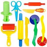 Playdough Tool Kit,9 Pcs Basic Play Dough Tools Starter Set for Kids Includes Cutters Roller, Rolling Pins, Safety Scissors,Dough Extruder,Plastic Knife