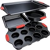 Premium Non-Stick Baking Pans Set of 4 - Includes Baking Sheet, 12 Cup Muffin Tin, Square Pan and Round Cake Pan - BPA Free, Heavy Duty, made w/Carbon Steel - Complete Bakeware Set for Your Kitchen