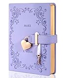 CAGIE Girls and Boys Diary with Lock and 2 Keys Heart-Shaped Locking Diary Journal for Women Purple Secret Locked Diary Notebook for Kids, 5.3 x 7 Inch, Gold Gilded Edges