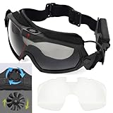 HANSTRONG GEAR Airsoft Goggles Anti Fog with Fan and Interchangeable Lens Military Shooting Safety Goggles & Glasses for Cycling Paintball Hunting Motorcycle BK