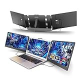 domyfan 14' Laptop Screen Extender, FHD 1080P IPS Triple Portable Monitor for Laptop, HDMI/USB-A/Type-C Plug and Play for Windows, Mac, Android, Chrome, Switch & PS5, Work with 13.3”-17” Laptops