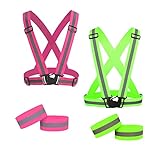 UNYNY 2 Pack Large Size Adjustable High Visibility Safety Running Reflective Vest Gears and 2 Pack Reflective Wristbands for Night Running, Biking,Hiking,Jogging and Dog Walking