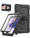 SEYMAC for Samsung Galaxy Tab S7 FE/Tab S8 Plus/ S7 Plus Case 12.4'', Heavy Duty Full-Body Shockproof Protective Case with Screen Protector, Rotating Stand, Hand/Shoulder Strap and Pen Holder, Black